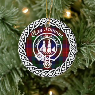 Scottish Clan Tennant Tartan and Crest Ceramic Tree Decoration