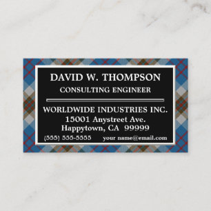 Scottish Clan Thompson Blue Grey Tartan Plaid Business Card