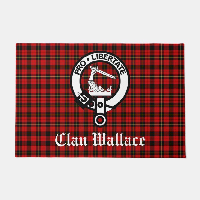 Scottish Clan Wallace Crest Badge and Tartan Doormat (Front)