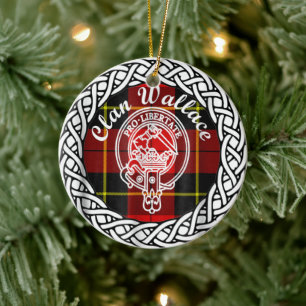 Scottish Clan Wallace Tartan and Crest Ceramic Tree Decoration