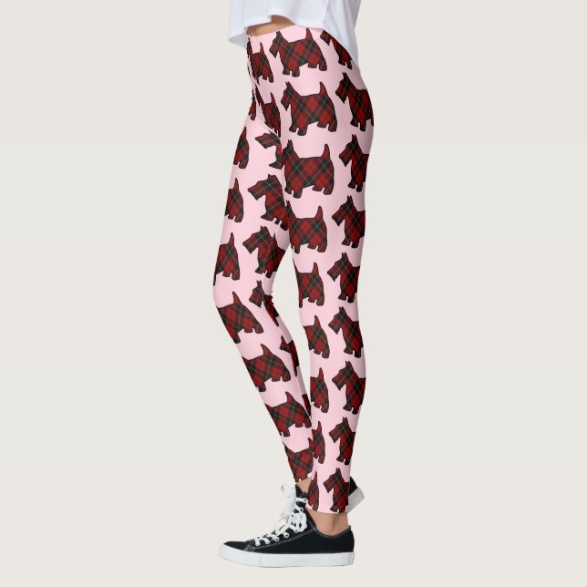 Scottish Clan Wallace Tartan Scottie Dogs Leggings (Left)