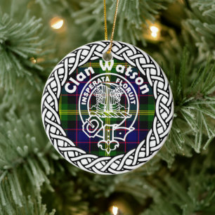 Scottish Clan Watson Tartan and Crest Ceramic Tree Decoration
