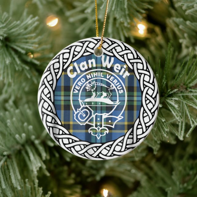 Scottish Clan Weir Tartan and Crest Ceramic Tree Decoration (Tree)