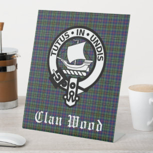 Scottish Clan Wood Crest & Tartan  Pedestal Sign