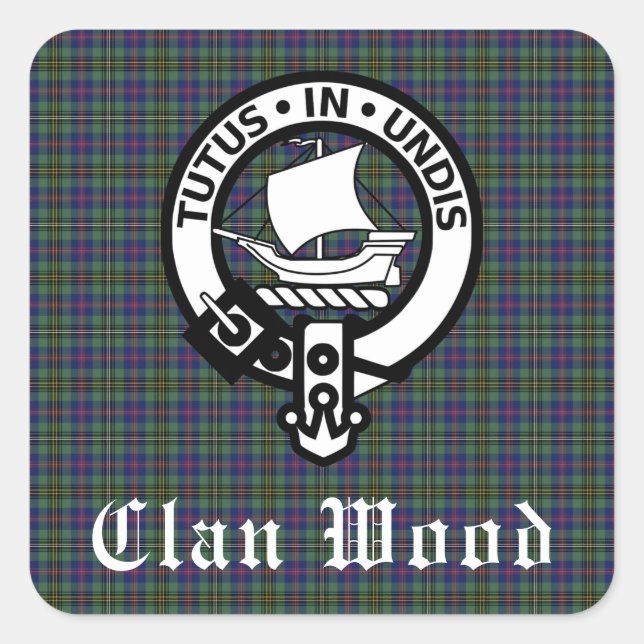 Scottish Clan Wood Crest & Tartan Square Sticker (Front)