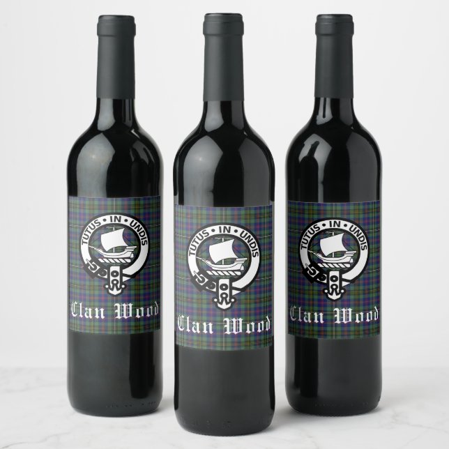 Scottish Clan Wood Crest & Tartan  Wine Label (Bottles)