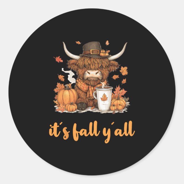 Scottish Cow Fall Thanksgiving It´s Fall Yáll  Classic Round Sticker (Front)