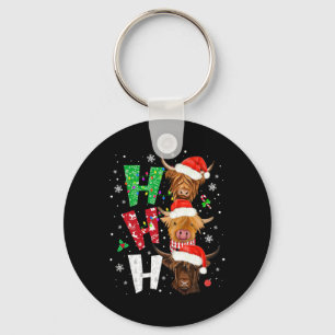 Scottish Cow Print Ho Ho Ho Christmas Pajamas Key Ring