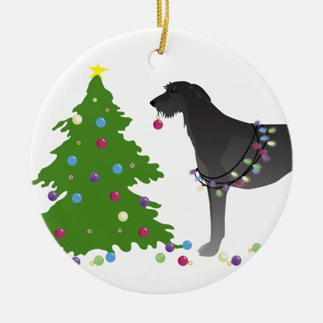 Scottish Deerhound Christmas Design Ceramic Tree Decoration (Front)