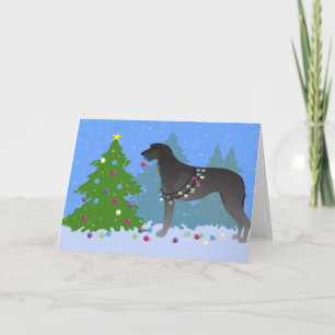 Scottish Deerhound Christmas Tree in the forest Holiday Card