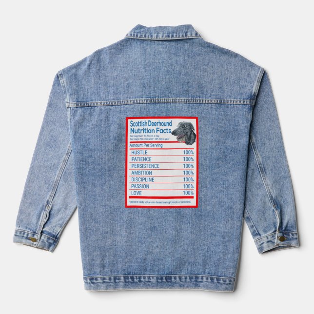 Scottish Deerhound Dog Breed Owner Funny Nutrition Denim Jacket (Back)