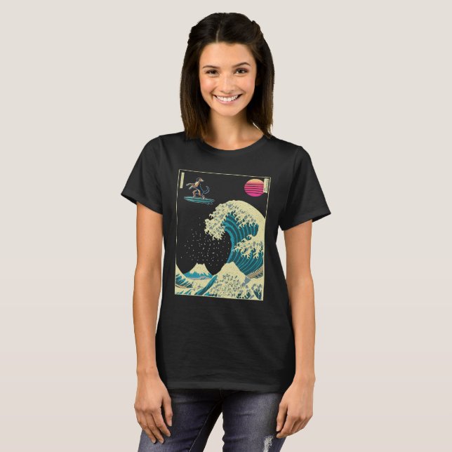 Scottish Deerhound Dog Surfing on a Kanagawa Wave  T-Shirt (Front Full)