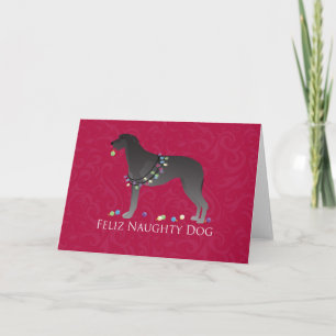 Scottish Deerhound Feliz Naughty Dog Christmas Holiday Card