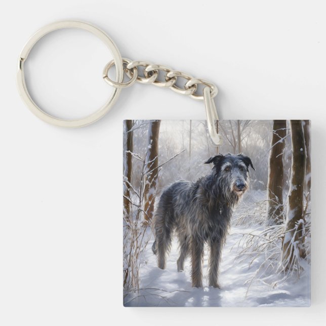 Scottish Deerhound Let It Snow Christmas Key Ring (Front)