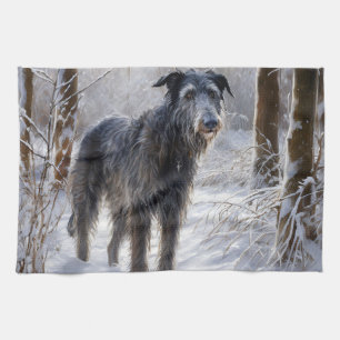 Scottish Deerhound Let It Snow Christmas Tea Towel