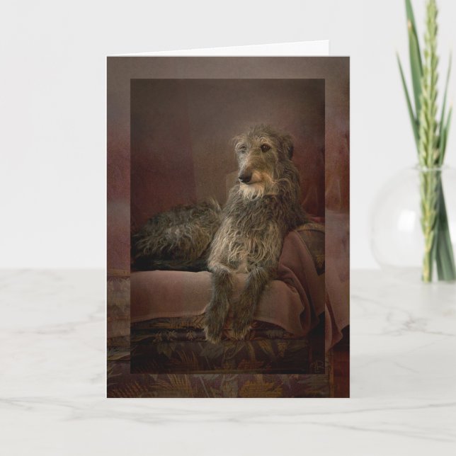 Scottish deerhound on a sofa holiday card (Front)
