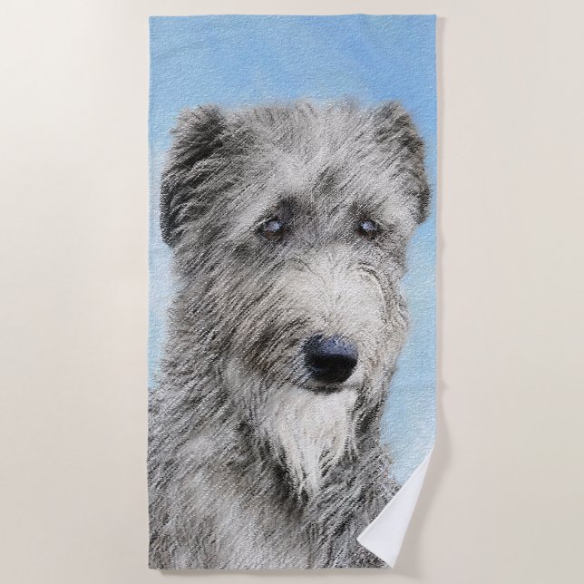 Scottish Deerhound Painting - Cute Original Dog Ar Beach Towel (Front)