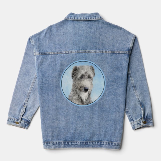 Scottish Deerhound Painting - Cute Original Dog Ar Denim Jacket (Back)