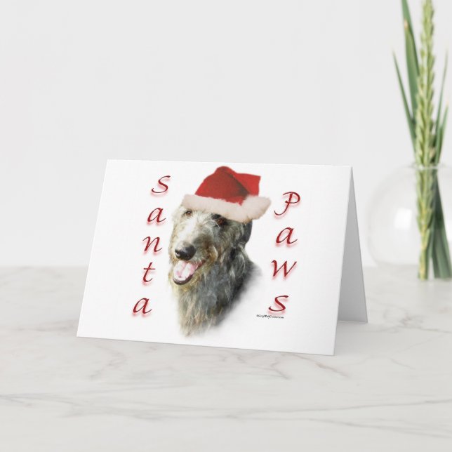 Scottish Deerhound Santa Paws Holiday Card (Front)