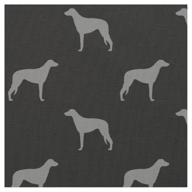 Scottish Deerhound Silhouettes Grey and Black Fabric (Close Up)