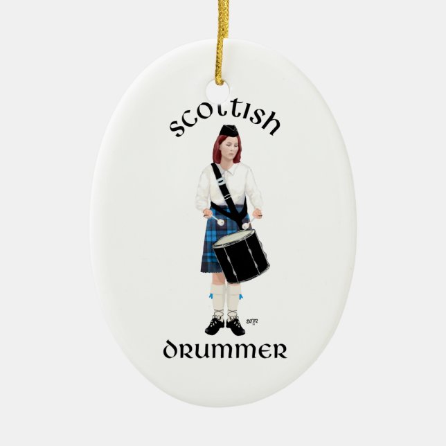 Scottish Drummer - Blue Kilt Ceramic Tree Decoration (Front)