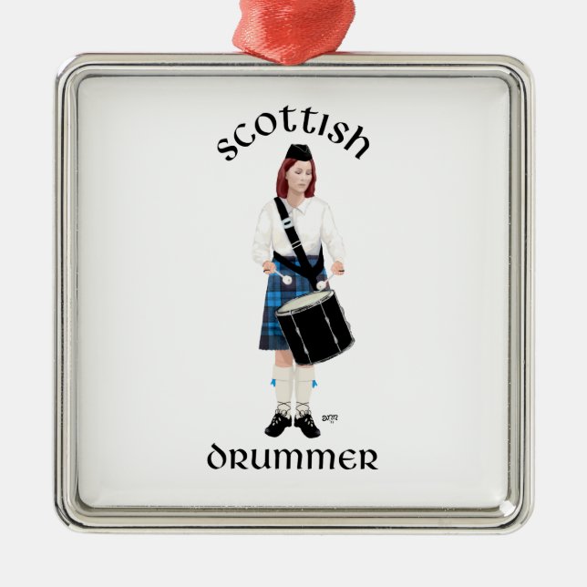Scottish Drummer - Blue Kilt Metal Tree Decoration (Front)