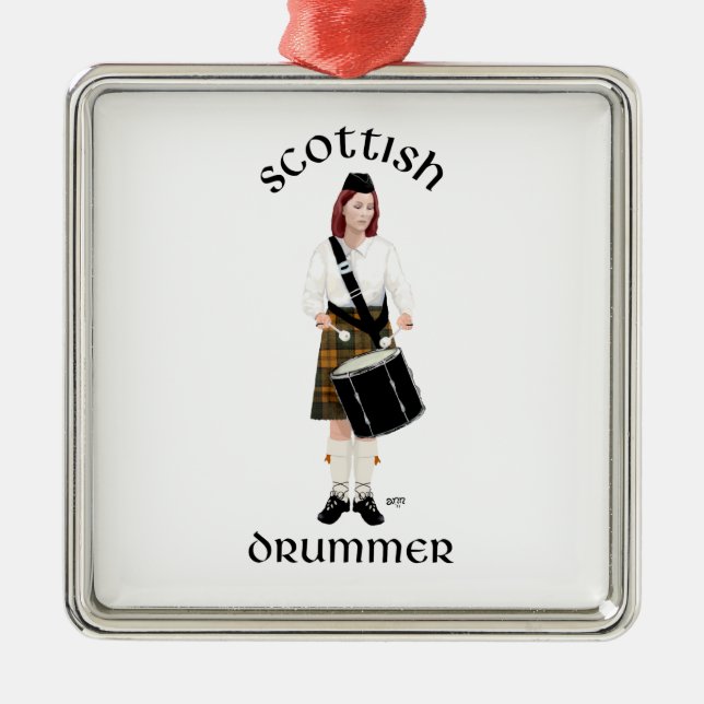 Scottish Drummer - Butterscotch Metal Tree Decoration (Front)