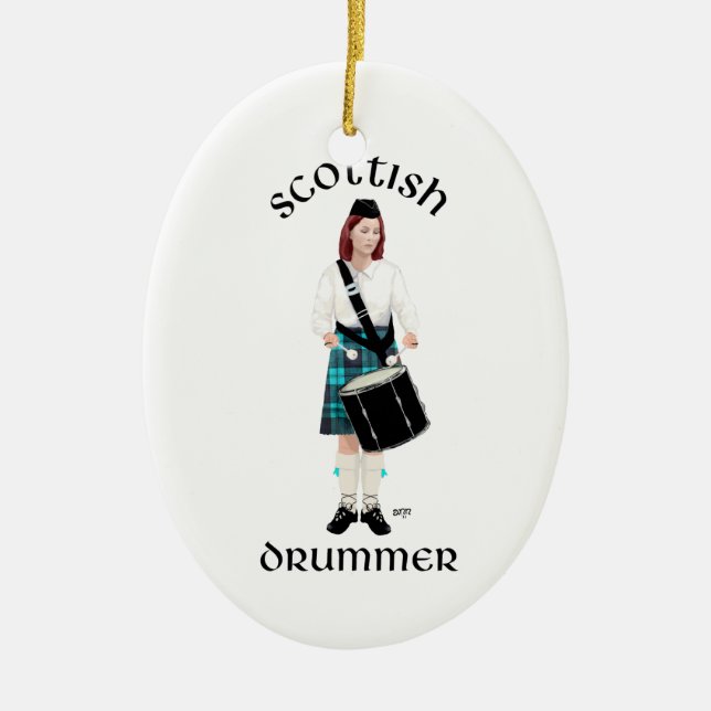 Scottish Drummer - Turquoise Ceramic Tree Decoration (Front)