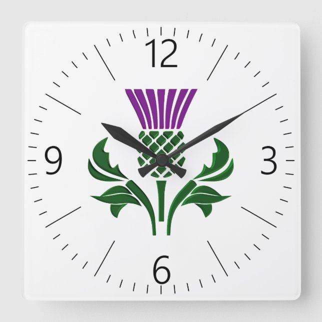 Scottish emblem thistle square wall clock (Front)