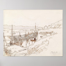 Scottish Fishing Village Abstract Art Sketch