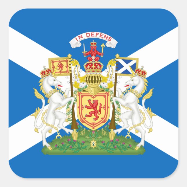 Scottish Flag & Royal Coat of Arms, Scotland Square Sticker (Front)
