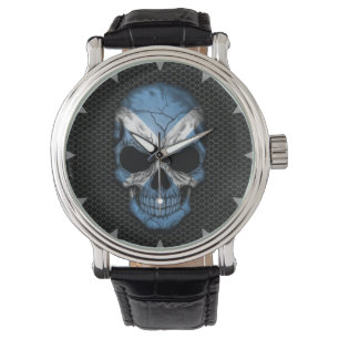 Scottish Flag Skull on Steel Mesh Graphic Watch