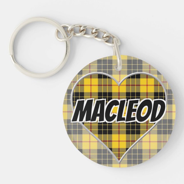 Scottish Flash Clan MacLeod of Lewis Tartan Heart Key Ring (Front)