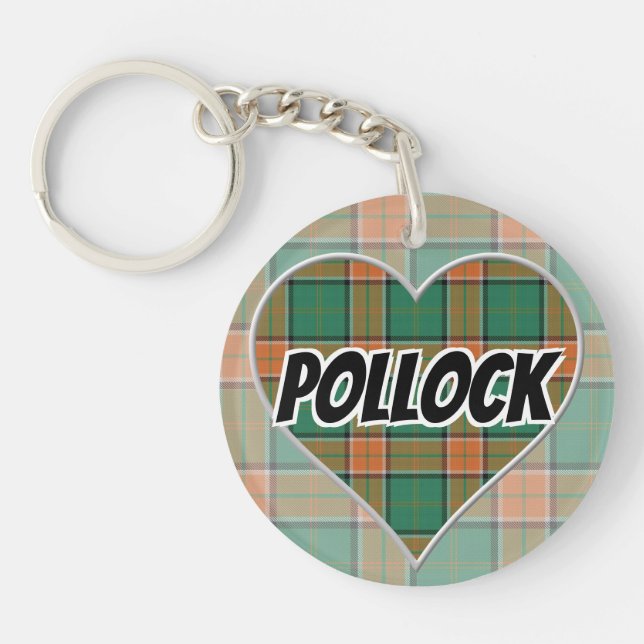 Scottish Flash Clan Pollock Tartan Heart Key Ring (Front)