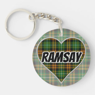 Scottish Flash Clan Ramsay Orange Tartan Heart Key Ring