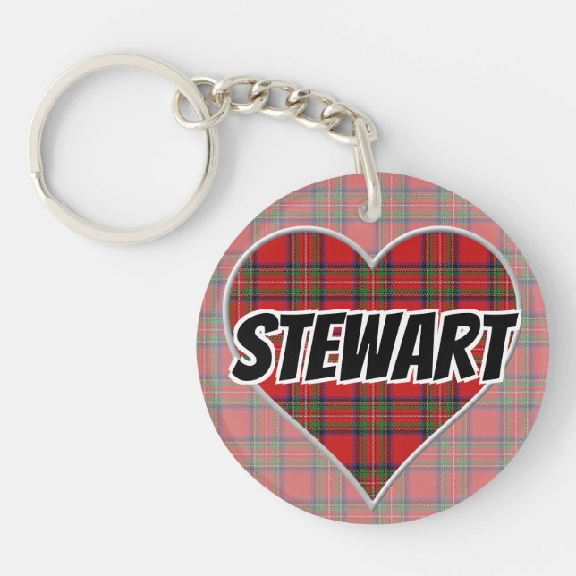 Scottish Flash Clan Stewart Tartan Heart Key Ring (Front)