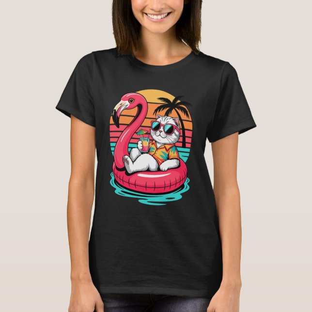 Scottish Fold Cat Beach Summer Vacation Pool Float T-Shirt (Front)
