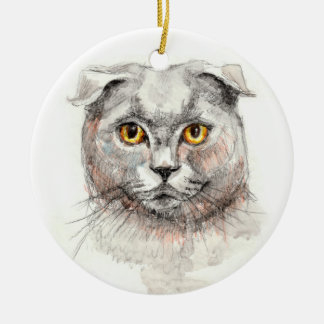 Scottish Fold Cat Ceramic Tree Decoration