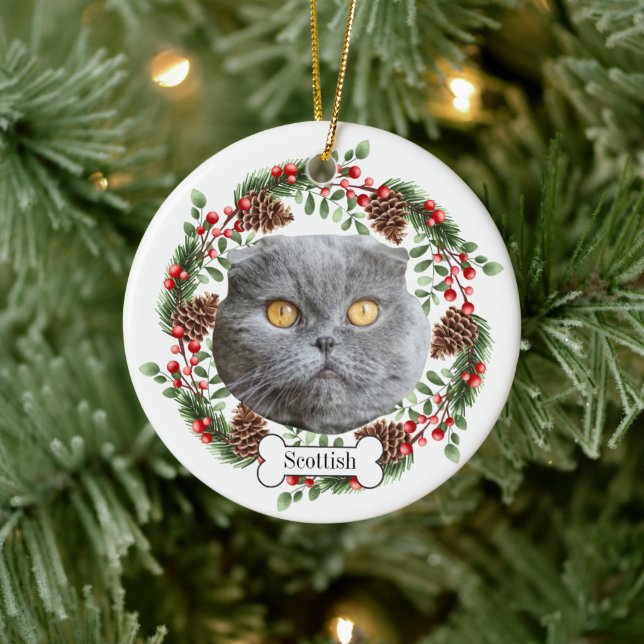 scottish fold cat ceramic tree decoration (Tree)
