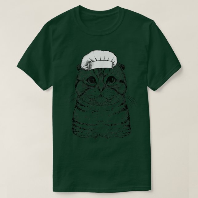 Scottish Fold Cat Cook Chef Funny Cooking  T-Shirt (Design Front)