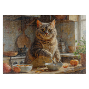 Scottish Fold Cat Cooking in Kitchen Cutting Board