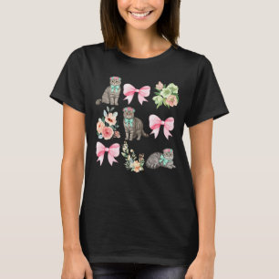 Scottish Fold Cat Coquette Toile Pink Bow Floral T-Shirt