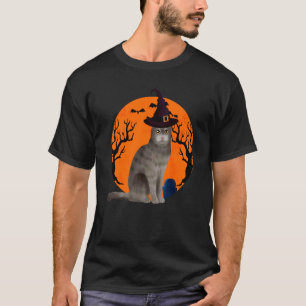 Scottish Fold Cat Cute Halloween Witch Hat And Moo T-Shirt