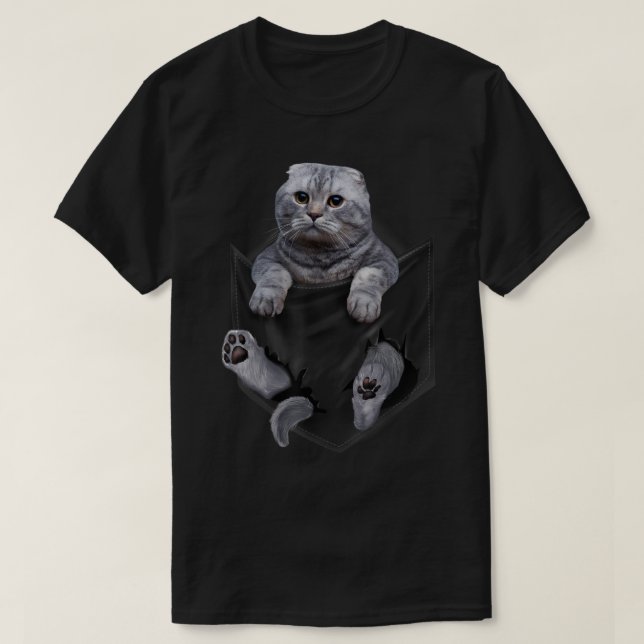 Scottish Fold Cat in Pocket  T-Shirt (Design Front)