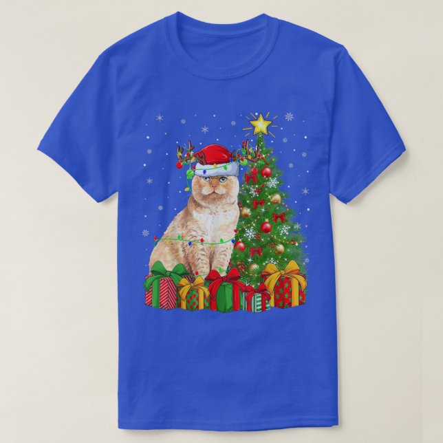 Scottish Fold Cat Lighting Xmas Tree Scottish Fold T-Shirt (Design Front)