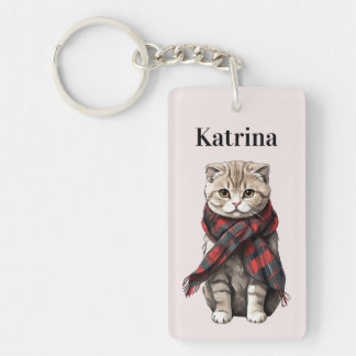 Scottish Fold Cat Personalised Key Ring