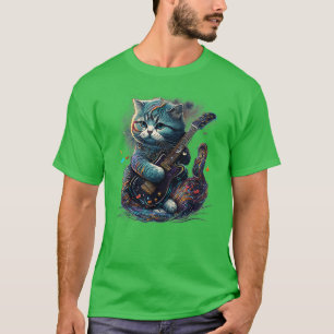 Scottish Fold Cat Playing Electric Guitar Rock   2 T-Shirt