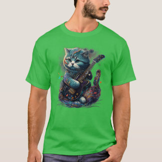 Scottish Fold Cat Playing Electric Guitar Rock   2 T-Shirt