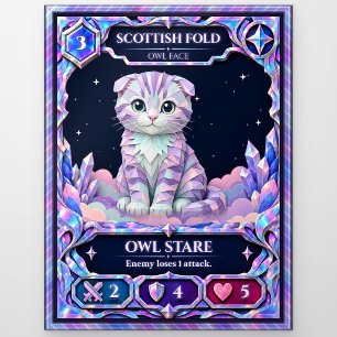 Scottish Fold Cat, Rainbow Foil Art Postcard