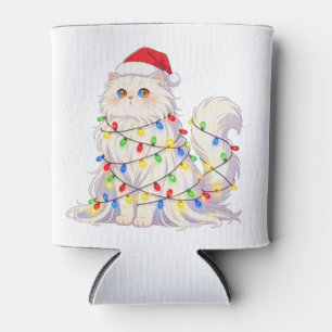Scottish Fold Cat Santa Hat Christmas Lights Funny Can Cooler